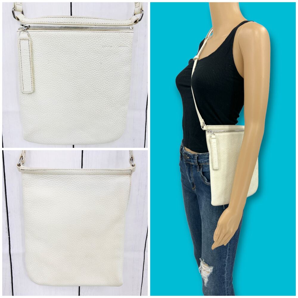 KARA New York Cream Pebbled Leather Tri-Way Crossbody Bag Purse Convertible 9.5"